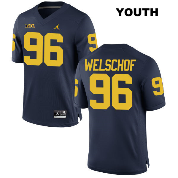 Youth NCAA Michigan Wolverines Julius Welschof #96 Navy Jordan Brand Authentic Stitched Football College Jersey EX25T57KB